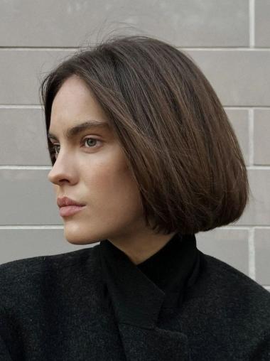 Bob Hair Wig Brown Chin Length 10" Monofilament Straight Synthetic Wigs