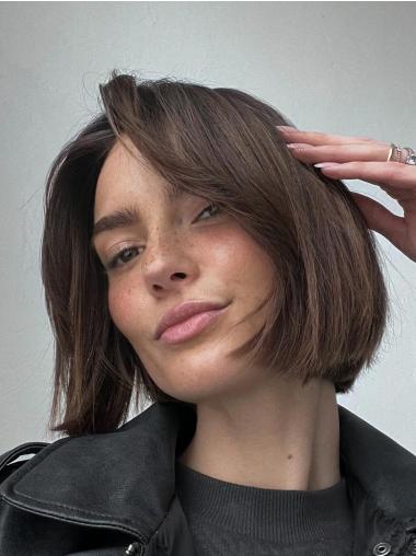Bob Hair Wig Brown Chin Length 10" Lace Front Straight Remy Human Hair Wigs