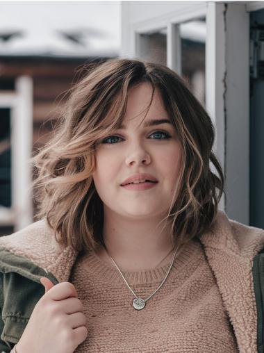 Wavy Bob Wigs Ombre/2 Tone 12" Shoulder Length Monofilament Remy Human Hair Wigs