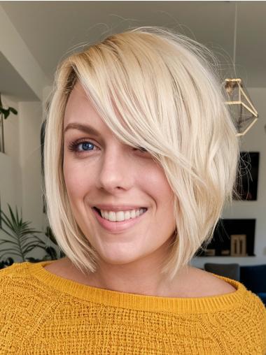 Bob Wigs Synthetic Chin Length Platinum Blonde Monofilament Straight 10" Wigs