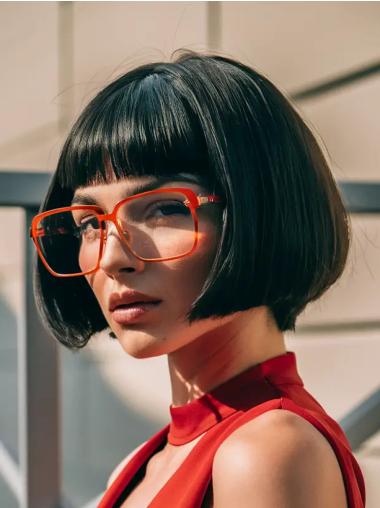 Short Bob Wig Straight 8" Black Lace Front Remy Human Hair Wigs