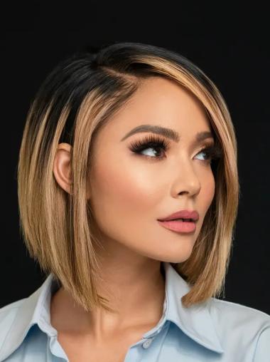 Human Hair Bob Wigs Straight Monofilament 10" Chin Length Ombre/2 Tone Wigs