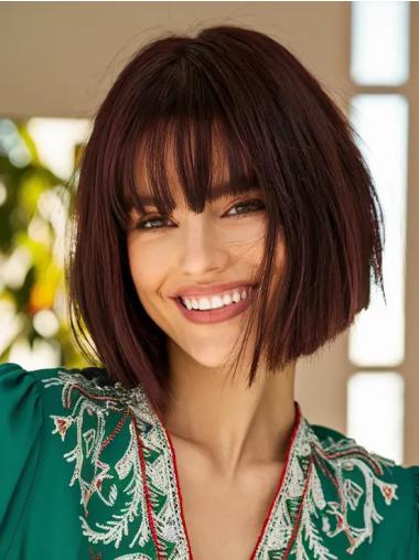 Human Hair Bob Wigs Straight Lace Front 10" Chin Length Auburn Wigs