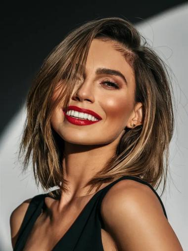 Blonde Bob Wig Lace Front 12" Remy Human Hair Shoulder Length Straight Wigs