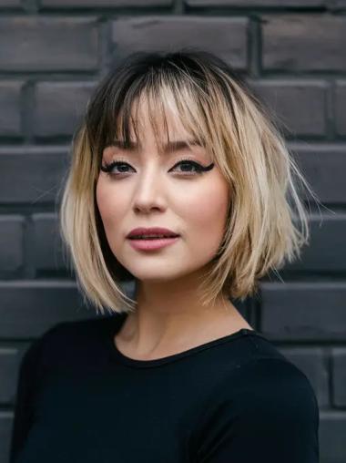 Human Hair Bob Wigs Straight Monofilament 10" Chin Length Ombre/2 Tone Wigs