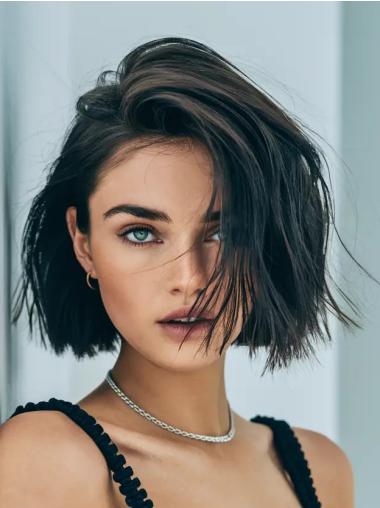 Short Bob Lace Front Wigs Straight Black Synthetic 8" Wigs