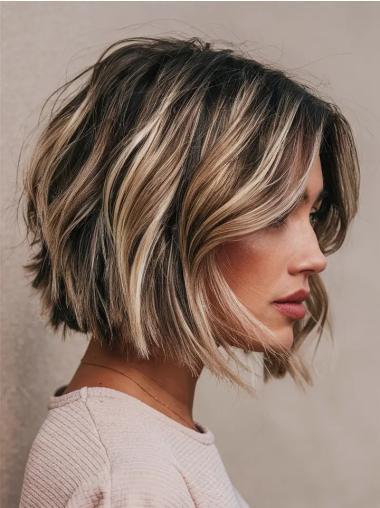 Bob Wigs Synthetic Chin Length Ombre/2 Tone Monofilament Wavy 10" Wigs