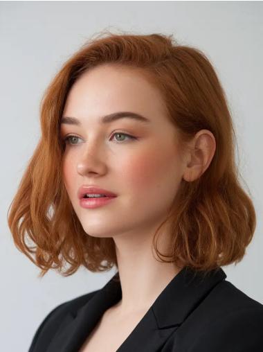Wavy Bob Wigs Copper 12" Shoulder Length Monofilament Remy Human Hair Wigs