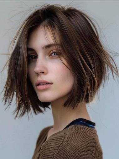 Bob Hair Wig Brown Chin Length 10" Monofilament Straight Synthetic Wigs