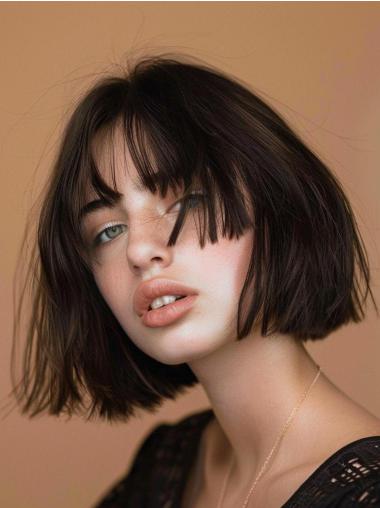 Black Bob Wig Lace Front Synthetic Straight 10" Chin Length Wigs