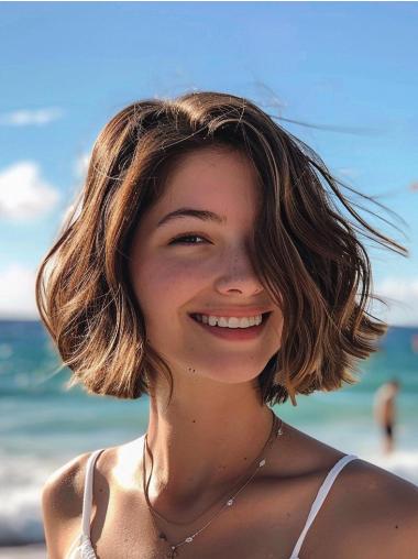 Wavy Bob Wig Blonde Monofilament Remy Human Hair 10" Chin Length Wigs