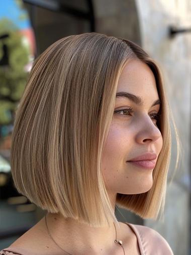 Blonde Bob Wigs Synthetic Lace Front Straight Chin Length 10" Wigs