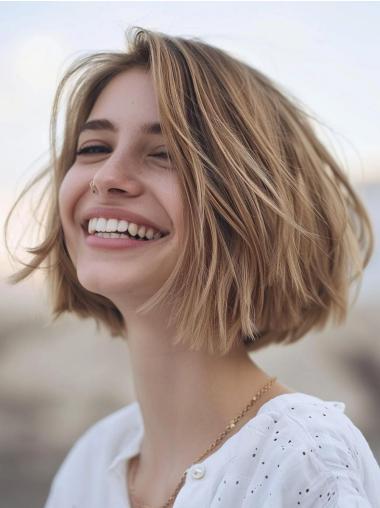 Bob Wig Human Hair Blonde Straight 10" Chin Length Lace Front Wigs