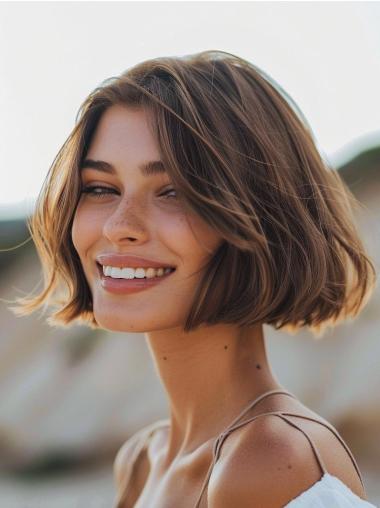 Bob Wig Human Hair Blonde Straight 10" Chin Length Monofilament Wigs