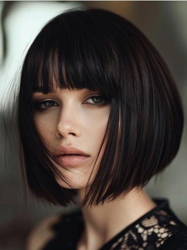 Black Bob Cut Wig 10" Straight Chin Length Monofilament Synthetic Wigs