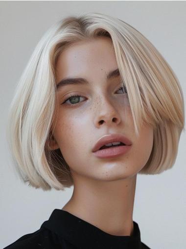 Bob Wigs Platinum Blonde Chin Length Straight Lace Front 10" Wigs