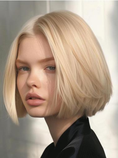 Human Hair Bob Wigs Straight Monofilament 10" Chin Length Platinum Blonde Wigs