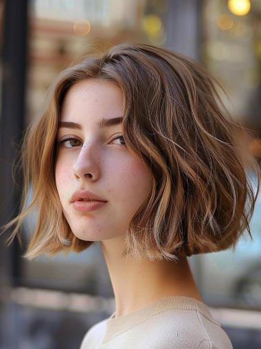 Wavy Bob Wigs Ombre/2 Tone 10" Chin Length Lace Front Remy Human Hair Wigs