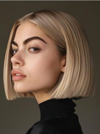 Bob Wig Human Hair Blonde Straight 10" Chin Length Lace Front Wigs