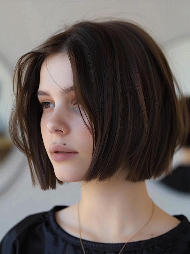 Bob Wig Brown Straight 10" Synthetic Monofilament Chin Length Wigs