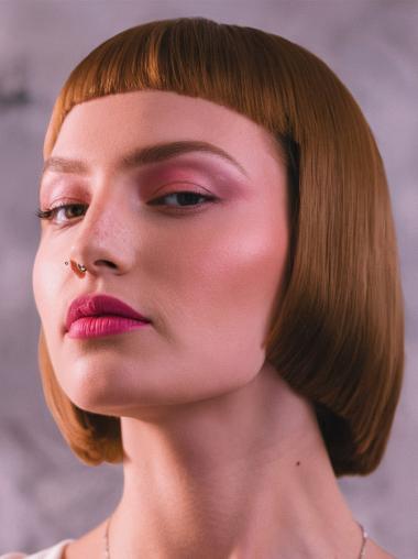 Bob Wig Lace Front Straight Chin Length Copper Synthetic 10" Wigs