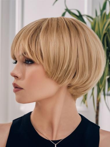 Bob Wigs Blonde Short Lace Front Remy Human Hair 8" Straight Wigs