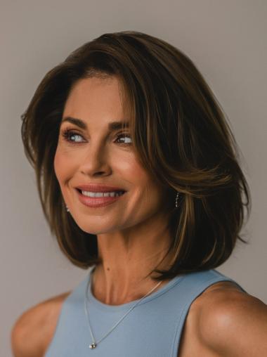 Human Hair Bob Wigs Straight Lace Front 12" Shoulder Length Ombre/2 Tone Wigs