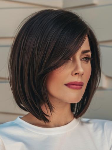 Black Bob Cut Wig 12" Straight Shoulder Length Monofilament Synthetic Wigs