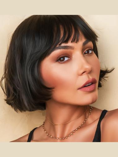 Short Bob Wigs Human Hair Straight Black Lace Front 8" Wigs