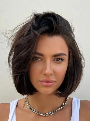 Bob Wig Lace Front Straight Chin Length Black Synthetic 10" Wigs