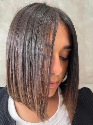 Bob Wig Brown Straight 12" Remy Human Hair Monofilament Shoulder Length Wigs
