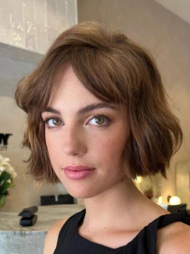 Short Wavy Bob Wigs 8" Brown Monofilament Synthetic Wigs