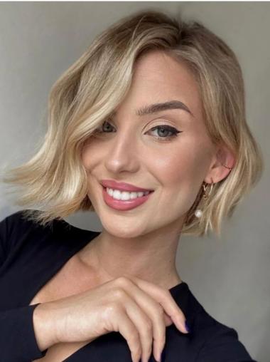Short Wavy Bob Wigs 8" Blonde Monofilament Synthetic Wigs