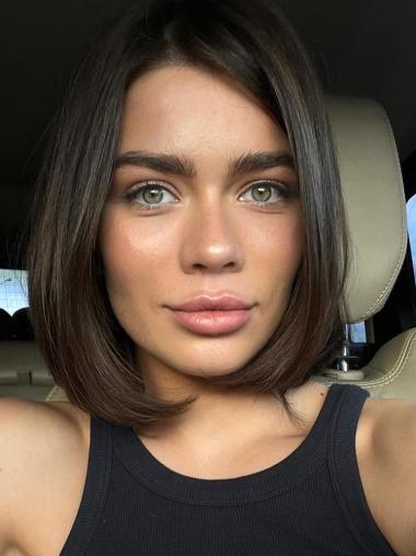 Bob Wig Black Straight Remy Human Hair Monofilament Chin Length 10" Wigs