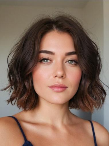 Brown Wavy Bob Wig Lace Front Remy Human Hair Chin Length 10" Wigs