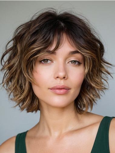 Bob Cut Wavy Wig Chin Length Ombre/2 Tone Monofilament Synthetic 10" Wigs