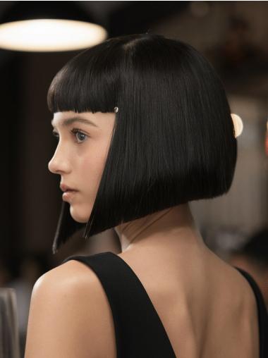 Bob Wig Black Straight Synthetic Monofilament Chin Length 10" Wigs
