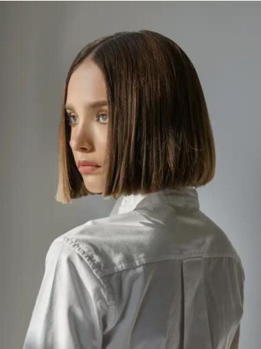 Bob Wig Brown Straight 10" Remy Human Hair Monofilament Chin Length Wigs