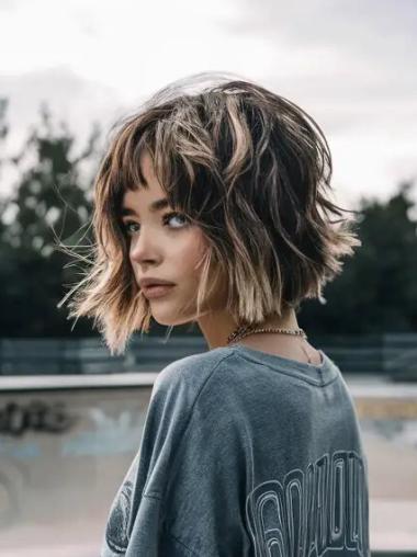 Bob Wig Lace Front Straight Chin Length Ombre/2 Tone Synthetic 10" Wigs