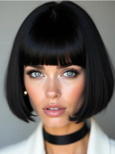 Bob Wig Black Straight Remy Human Hair Monofilament Chin Length 10" Wigs