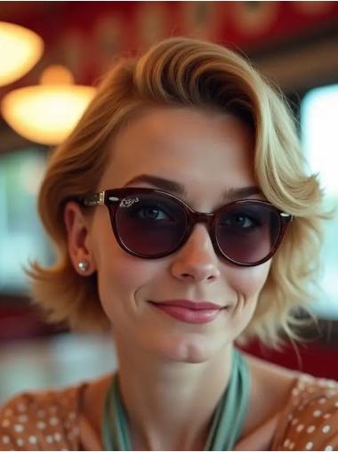 Wavy Bob Wig Human Hair 8" Blonde Lace Front Short Wigs