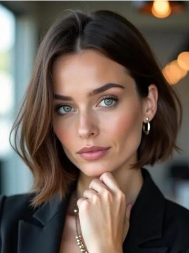 Bob Wig Lace Front Straight Chin Length Brown Synthetic 10" Wigs