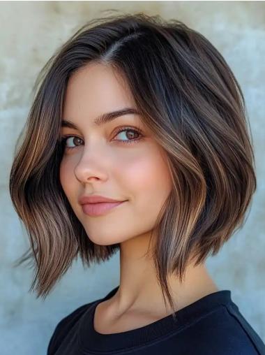 Human Hair Bob Wigs Wavy Lace Front 10" Chin Length Ombre/2 Tone Wigs