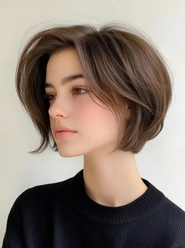 Bob Wig Lace Front Straight Chin Length Brown Synthetic 10" Wigs