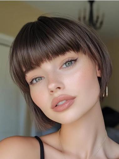 Short Bob Lace Front Wigs Straight Brown Synthetic 8" Wigs