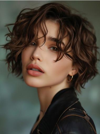 Short Curly Bob Wigs 8" Brown Lace Front Synthetic Wigs