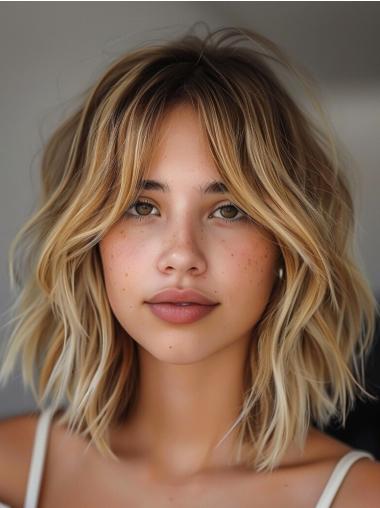 Wavy Bob Wig Human Hair 12" Ombre/2 Tone Lace Front Shoulder Length Wigs