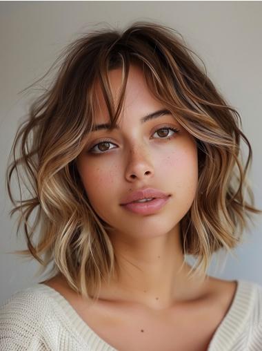 Lace Front Wavy Bob Wigs Synthetic 12" Shoulder Length Ombre/2 Tone Wigs