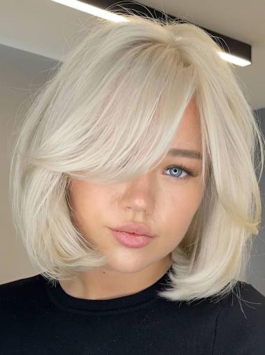 Human Hair Bob Wigs Straight Lace Front 10" Chin Length Platinum Blonde Wigs