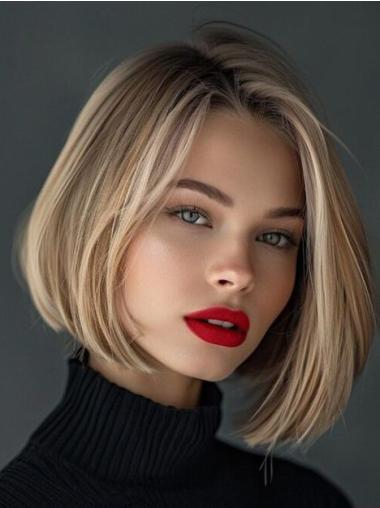 Bob Wig Lace Front Straight Chin Length Ombre/2 Tone Synthetic 10" Wigs